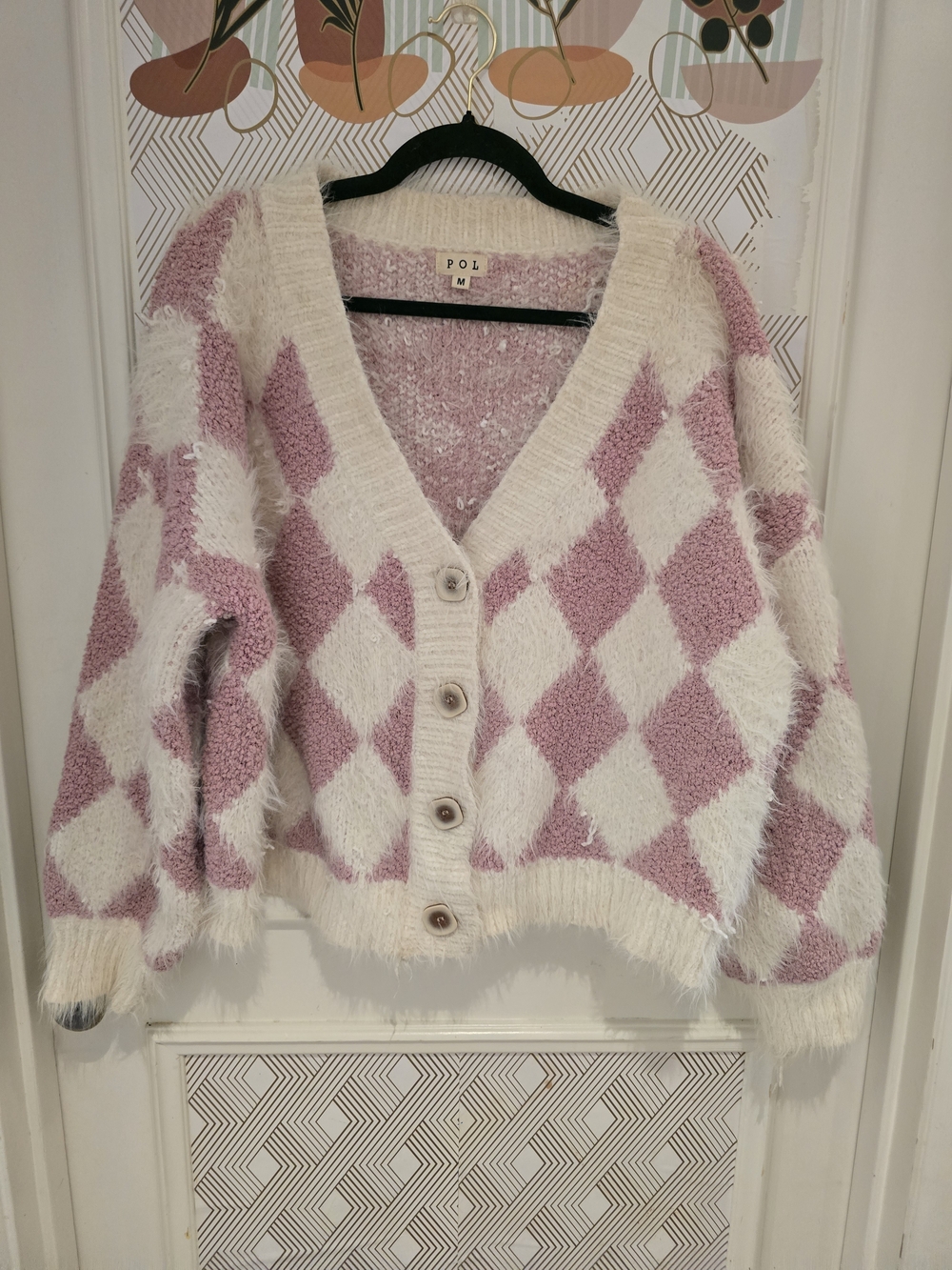 POL Pink and Cream Diamond Cardigan - Picture 2 of 6